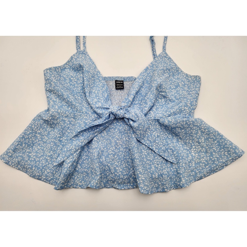 Shein Womens Cropped Baby Doll Blue Floral M/6 Y2K Country Style - Picture 2 of 9
